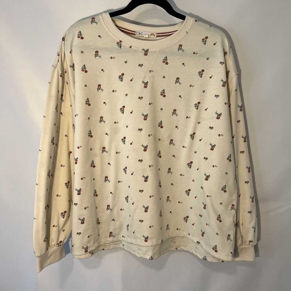 C&C CALIFORNIA Size Large Bishop-Sleeve Floral Sweatshirt
